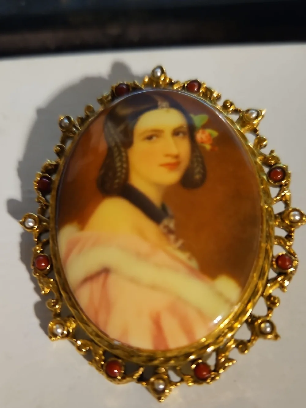 Signed Art Porcelain Cameo Brooch